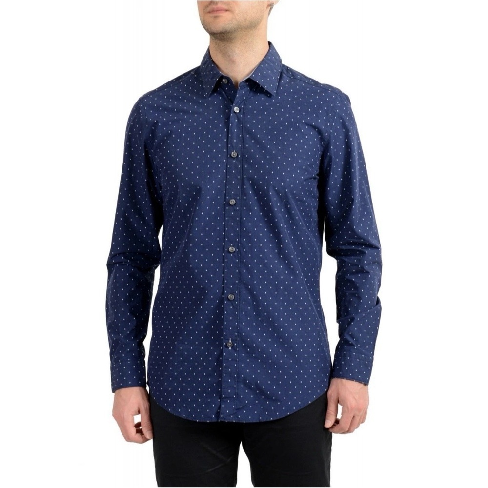 Express Men's Long Sleeve Dress Shirt Extra Slim Fit Medium 15 Navy Polka Dot